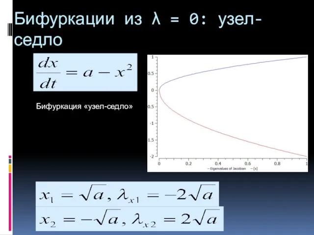 Бифуркация «узел-седло» Бифуркации из λ = 0: узел-седло