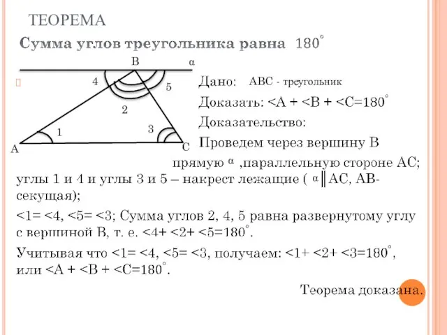 ТЕОРЕМА ABC - треугольник α α