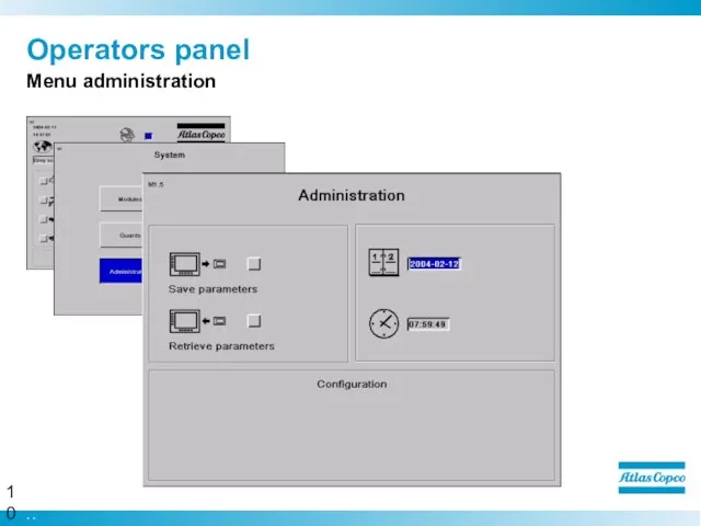 Operators panel Menu administration