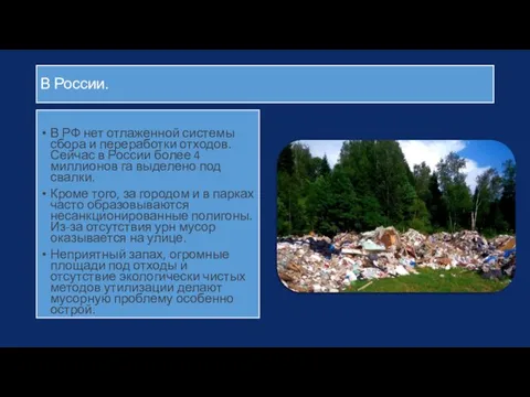 В России. В РФ нет отлаженной системы сбора и переработки отходов. Сейчас