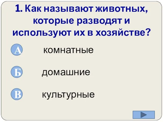 1. Как называют животных, которые разводят и используют их в хозяйстве? культурные