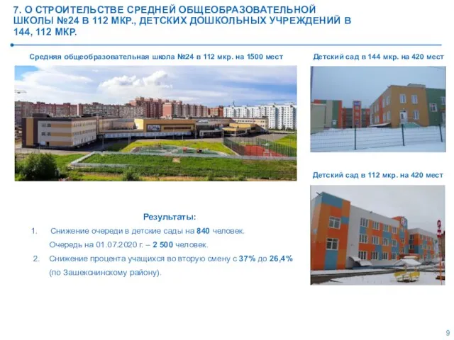 7. О СТРОИТЕЛЬСТВЕ СРЕДНЕЙ ОБЩЕОБРАЗОВАТЕЛЬНОЙ ШКОЛЫ №24 В 112 МКР., ДЕТСКИХ ДОШКОЛЬНЫХ