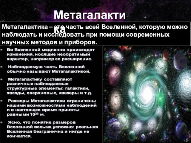 Метагалактика – это часть всей Вселенной, которую можно наблюдать и исследовать при