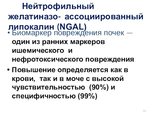 Нейтрофильный желатиназо- ассоциированный липокалин (NGAL) Биомаркер повреждения почек — один из ранних