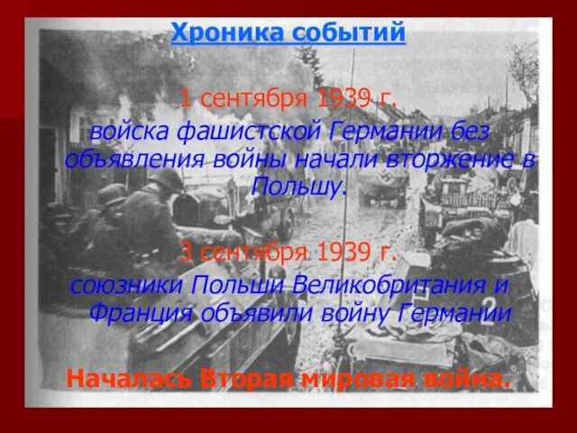 Хроника событий 1 сентября 1939 г. войска фашистской Германии без объявления войны