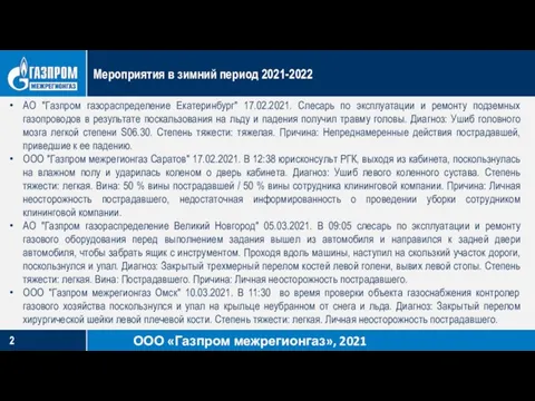 Мероприятия в зимний период 2021-2022 АО "Газпром газораспределение Екатеринбург" 17.02.2021. Слесарь по