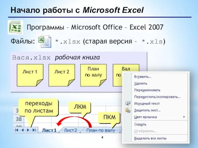 Начало работы с Microsoft Excel Программы – Microsoft Office – Excel 2007