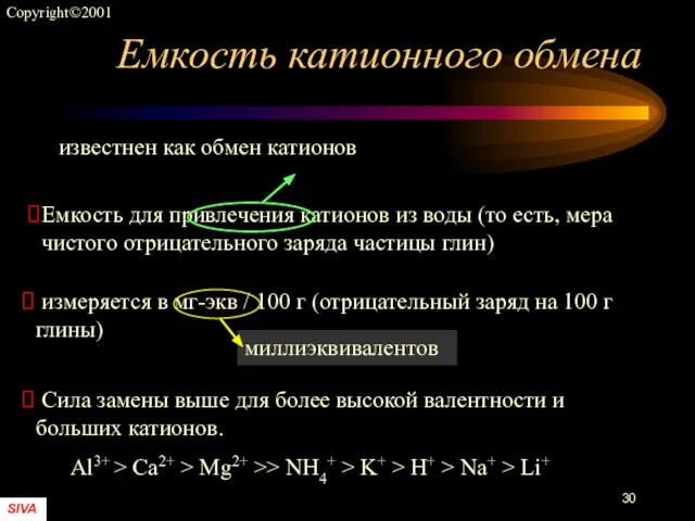 Емкость катионного обмена Емкость для привлечения катионов из воды (то есть, мера