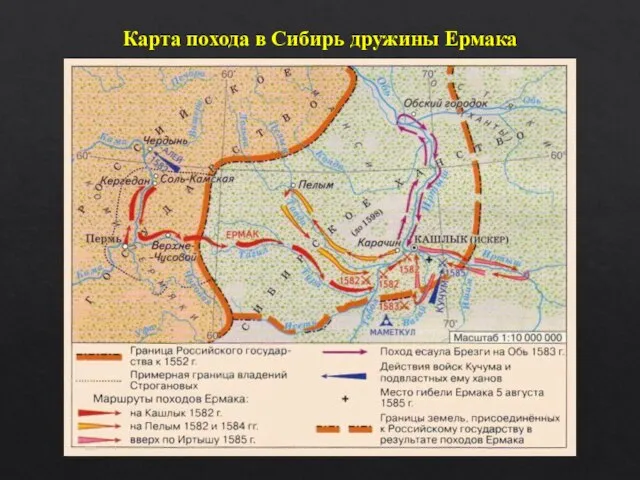 Карта похода в Сибирь дружины Ермака