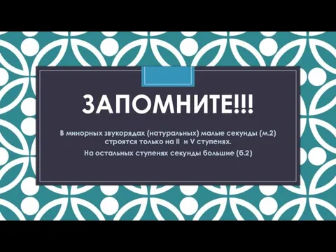 ЗАПОМНИТЕ!!! В минорных звукорядах (натуральных) малые секунды (м.2) строятся только на II