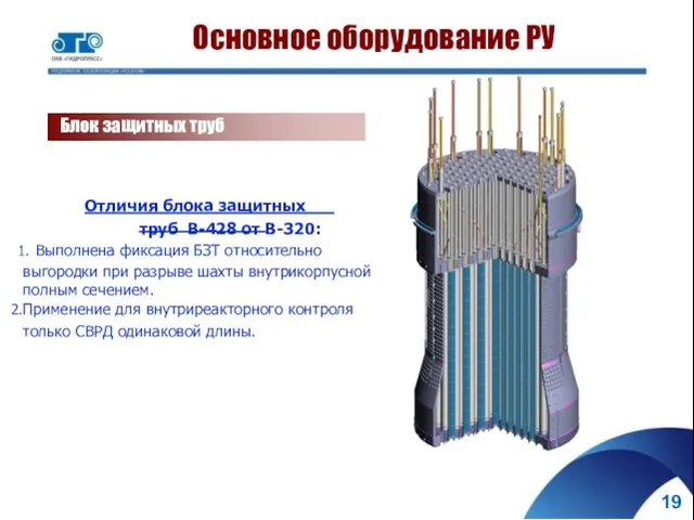 Основное оборудование РУ Блок защитных труб Отличия блока защитных труб В-428 от