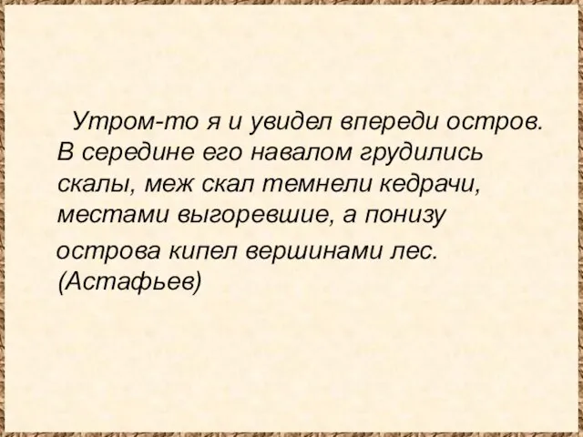 Утром-то я и увидел впереди остров. В середине его навалом грудились скалы,