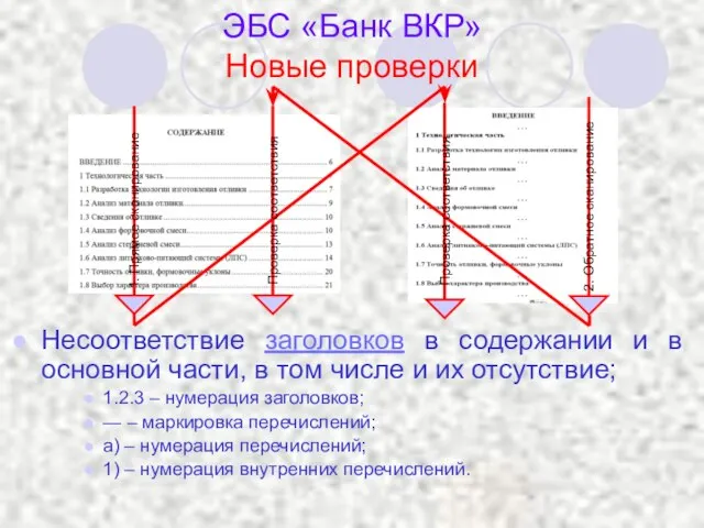 ЭБС «Банк ВКР» Новые проверки Несоответствие заголовков в содержании и в основной