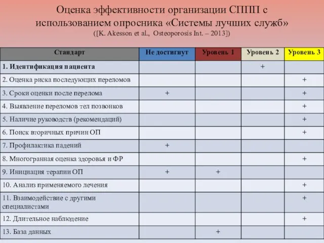 Оценка эффективности организации СППП с использованием опросника «Системы лучших служб» ([K. Akesson