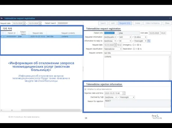 Информация об отклонении запроса телемедицинских услуг будет также показана в модуле местной больницы