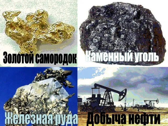Золотой самородок Каменный уголь Железная руда Добыча нефти