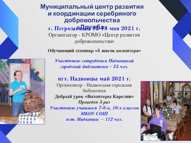 Муниципальный центр развития и координации серебряного добровольчества «Дружба» г. Петрозаводск 12-13 мая