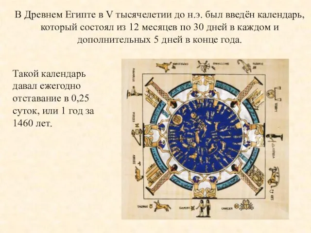В Древнем Египте в V тысячелетии до н.э. был введён календарь, который