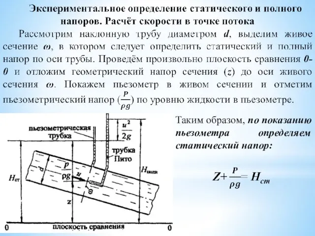 Таким образом, по показанию пьезометра определяем статический напор: