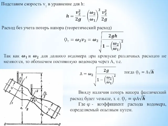 Подставим скорость v1 в уравнение для h: Расход без учета потерь напора (теоретический расход)