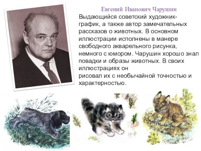 Евгений Иванович Чарушин Выдающийся советский художник-график, а также автор замечательных рассказов о