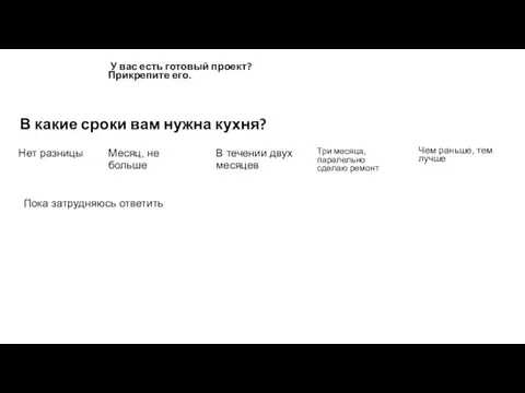 В какие сроки вам нужна кухня? Чем раньше, тем лучше Месяц, не