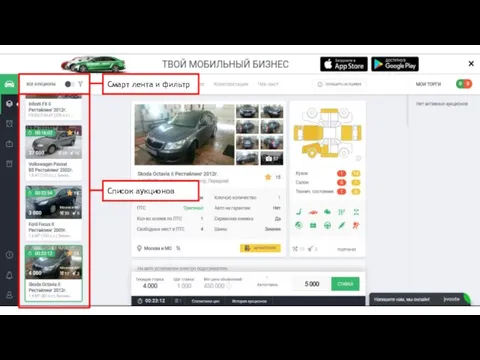 Смарт лента и фильтр Список аукционов