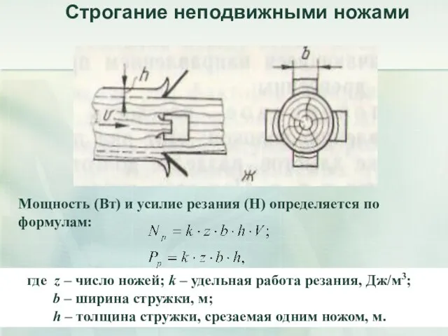 Строгание неподвижными ножами где z – число ножей; k – удельная работа