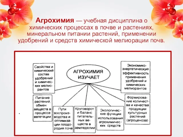 Агрохимия — учебная дисциплина о химических процессах в почве и растениях, минеральном