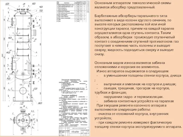 Основным аппаратом технологической схемы является абсорбер представленный. Барботажные абсорберы тарельчатого типа выполняют