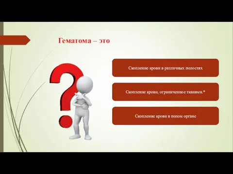 Скопление крови в различных полостях Скопление крови в полом органе Скопление крови,