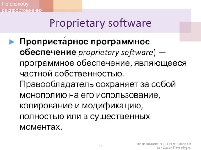 Proprietary software Проприета́рное программное обеспечение proprietary software) — программное обеспечение, являющееся частной