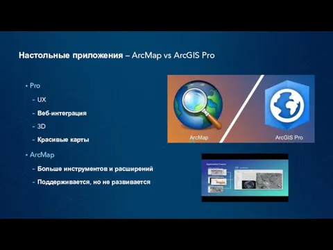Настольные приложения – ArcMap vs ArcGIS Pro Pro UX Веб-интеграция 3D Красивые