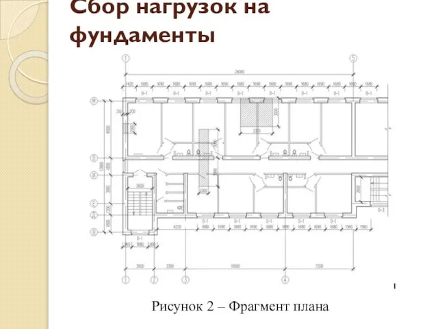 Сбор нагрузок на фундаменты Рисунок 2 – Фрагмент плана