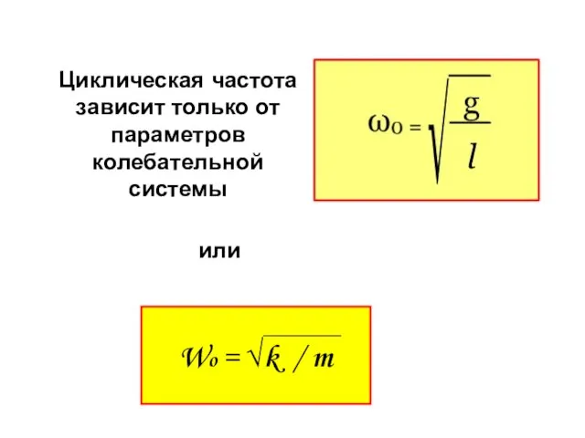 Циклическая частота зависит только от параметров колебательной системы или Wo = √k / m