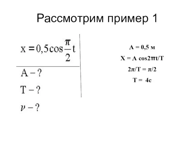 Рассмотрим пример 1 А = 0,5 м Х = А соs2πt/Т 2π/Т