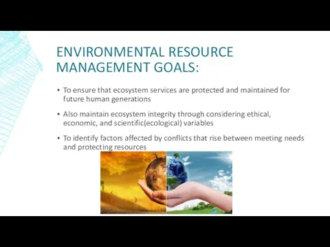 ENVIRONMENTAL RESOURCE MANAGEMENT GOALS: To ensure that ecosystem services are protected and
