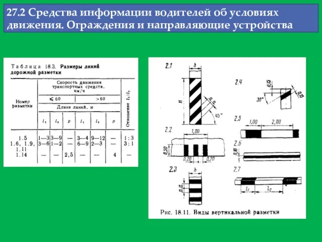 27.2 Средства информации водителей об условиях движения. Ограждения и направляющие устройства