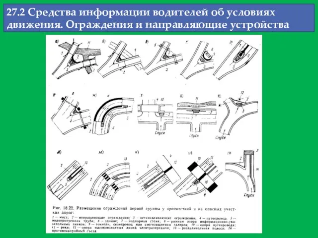 27.2 Средства информации водителей об условиях движения. Ограждения и направляющие устройства