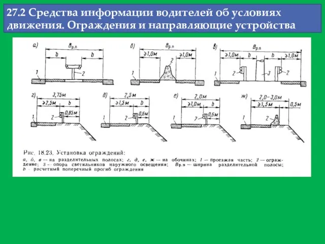 27.2 Средства информации водителей об условиях движения. Ограждения и направляющие устройства