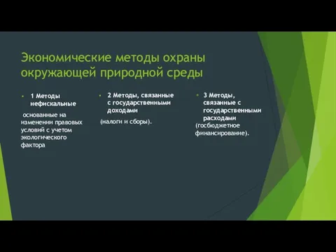 Экономические методы охраны окружающей природной среды 1 Методы нефискальные основанные на изменении