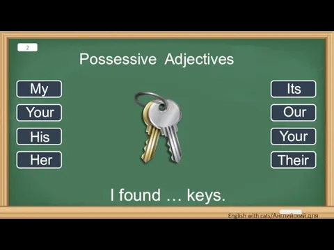 Possessive Adjectives I found … keys. My Your His Her Its Our