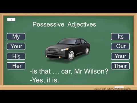 Possessive Adjectives -Is that … car, Mr Wilson? -Yes, it is. My