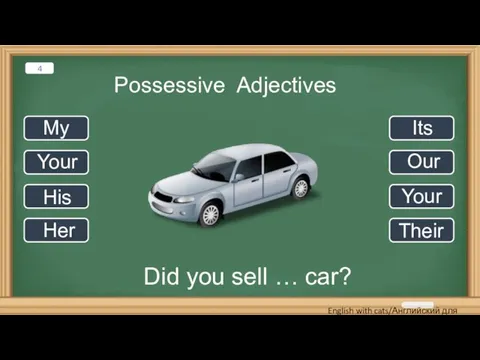 Possessive Adjectives Did you sell … car? My Your His Her Its