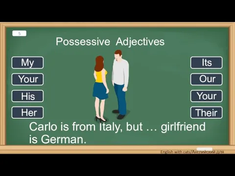 Possessive Adjectives Carlo is from Italy, but … girlfriend is German. My