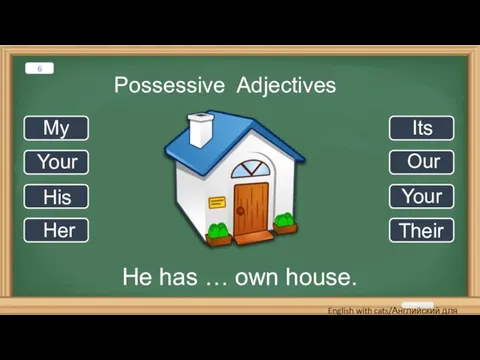 Possessive Adjectives He has … own house. My Your His Her Its