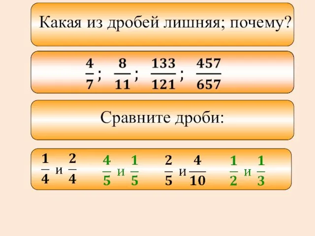 Какая из дробей лишняя; почему? Сравните дроби: