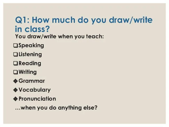 Q1: How much do you draw/write in class? You draw/write when you