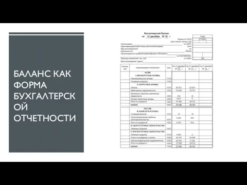 БАЛАНС КАК ФОРМА БУХГАЛТЕРСКОЙ ОТЧЕТНОСТИ