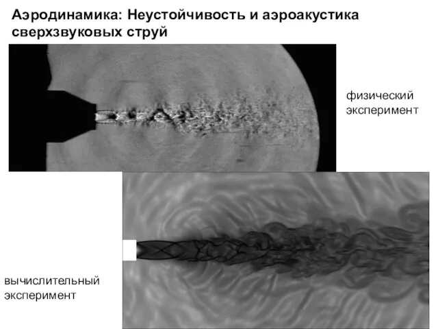 Аэродинамика: Неустойчивость и аэроакустика сверхзвуковых струй физический эксперимент вычислительный эксперимент